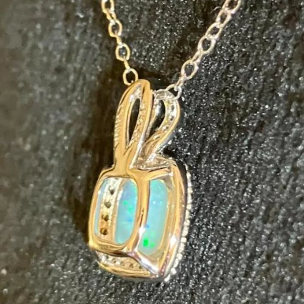 Belk Company Opal Pendant with Sterling Silver Chain 8mm Cushion Cut CTW .6 NWT